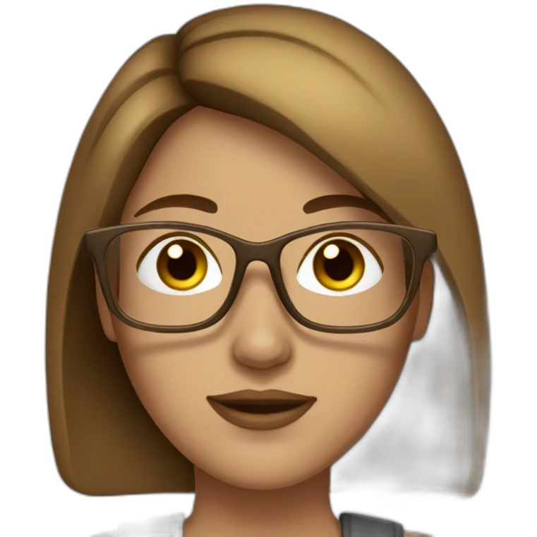  woman with straight brown hair, freckles and gold glasses. emoji