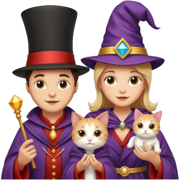 magician couple and their pet cat emoji
