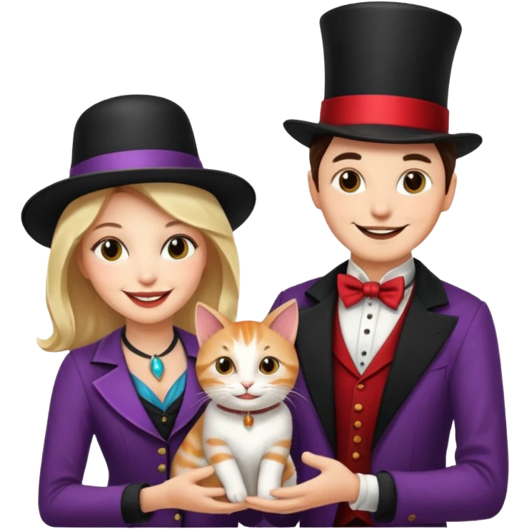 magician couple and their pet cat emoji