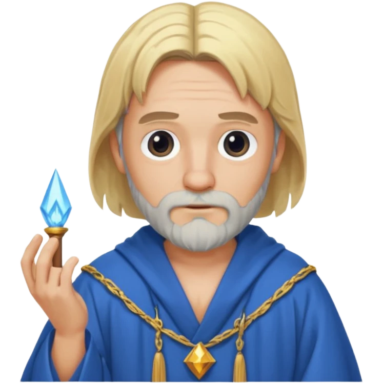 beardless wizard with bob-cut blonde hair and one blocked eye emoji