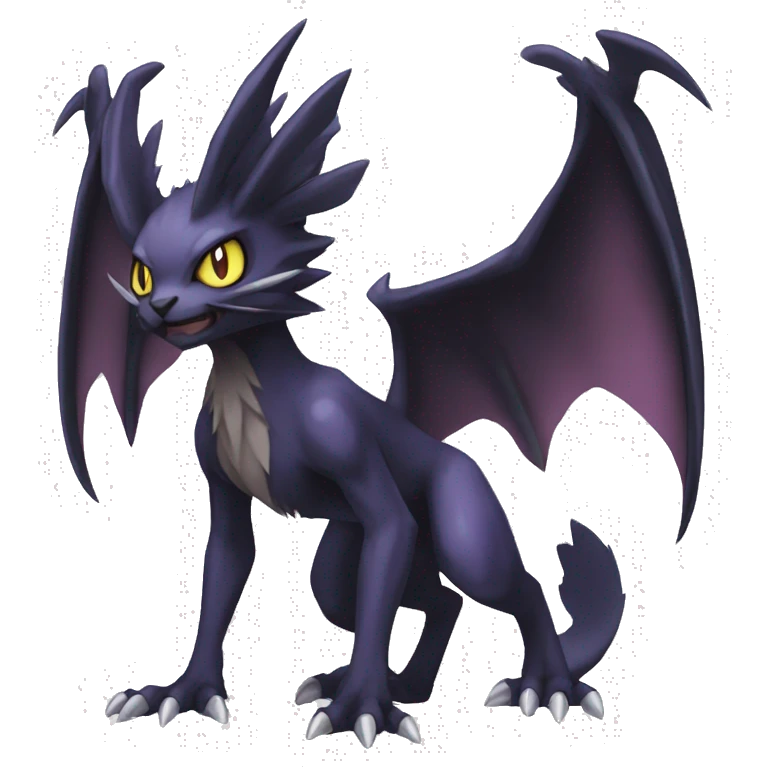Black edgy Noivern-Noibat-Nargacuga-cat-Fakemon full-body emoji
