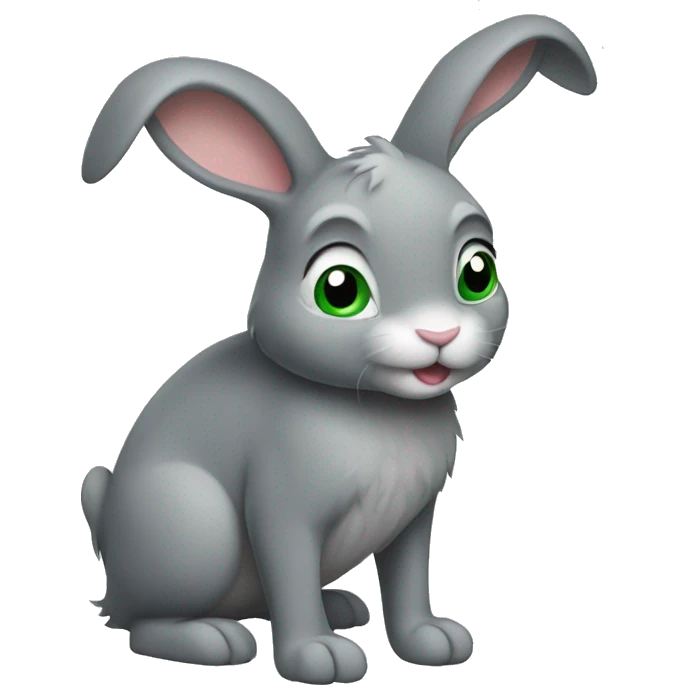 grey bunny with one leg and one arm green, both ears green down, standing up emoji