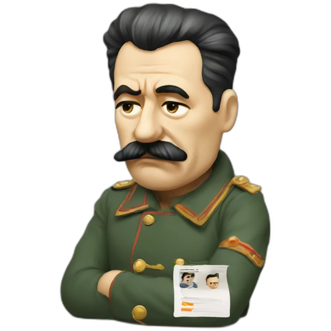 Depressed looking stalin looking at social media on phone and smoking a cigarette emoji