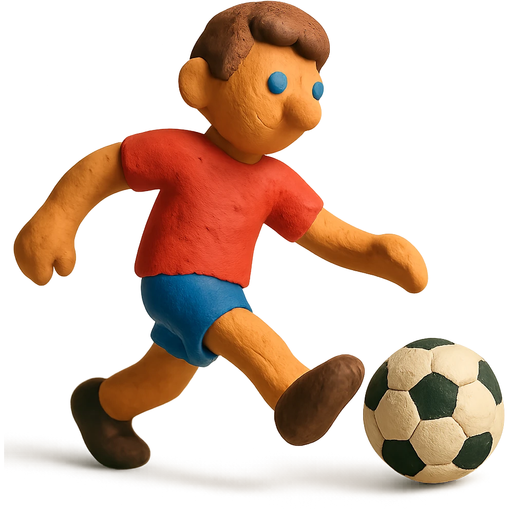 claymation style jogador a chutar uma bola emoji
