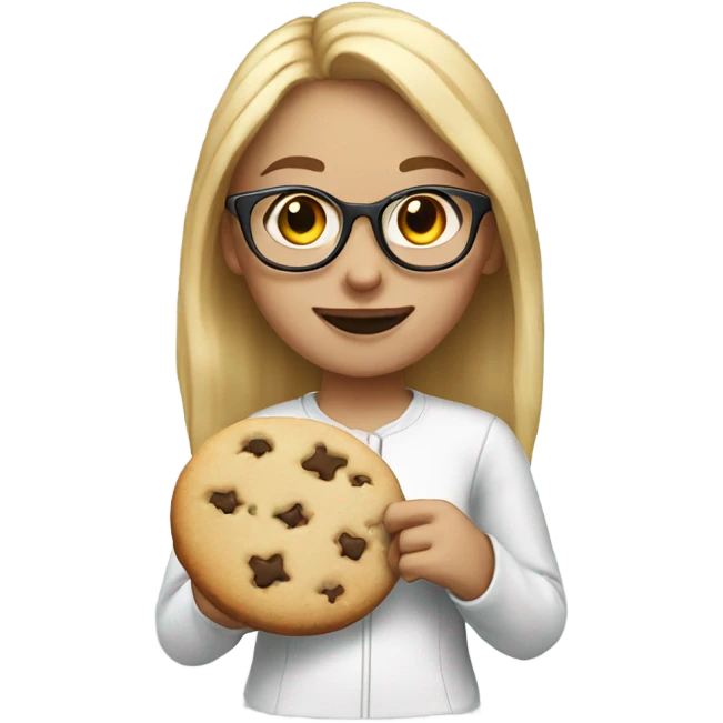 girl with blonde hair and glasses holding a cookie emoji