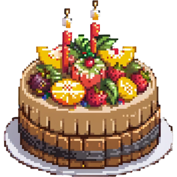 dangao Chinese birthday cake with fruit toppings emoji