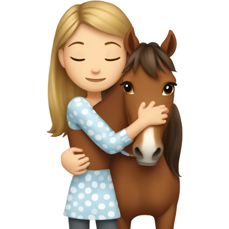 Girl hugging brown horse with white spots  emoji