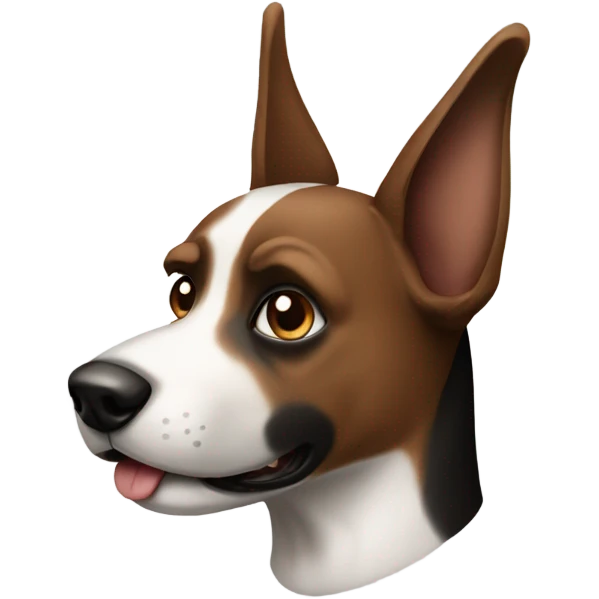 dog with pointy ears, black brown and white face,  emoji