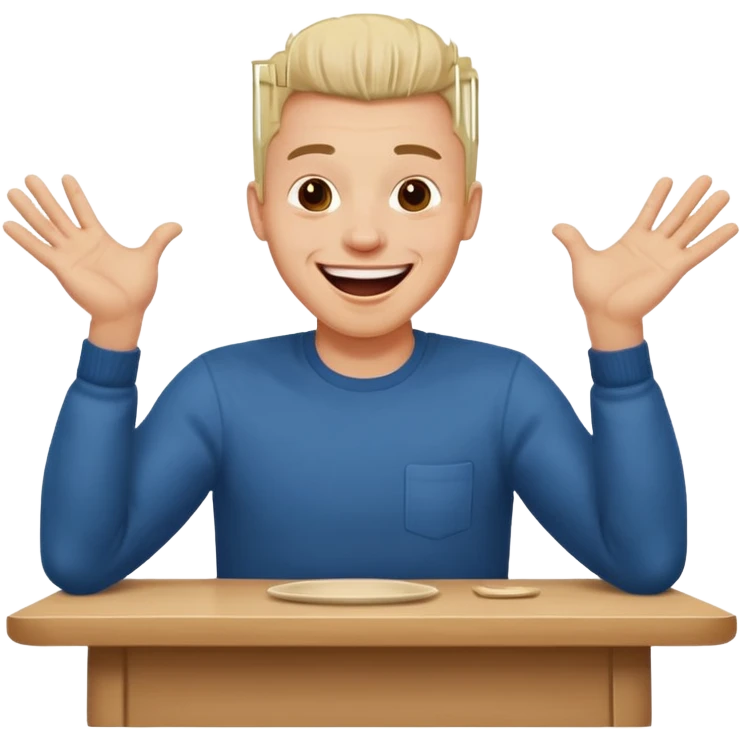 A man is laughing with his head siting on the table and his both hands are knocking the table emoji