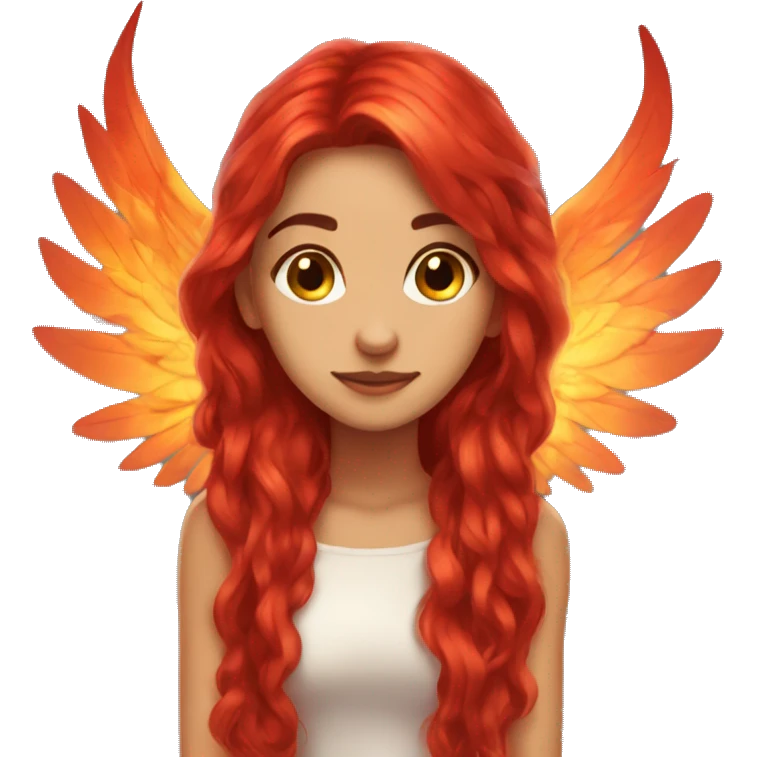 big wings, fire, Beautiful, fairy, red, long hair emoji