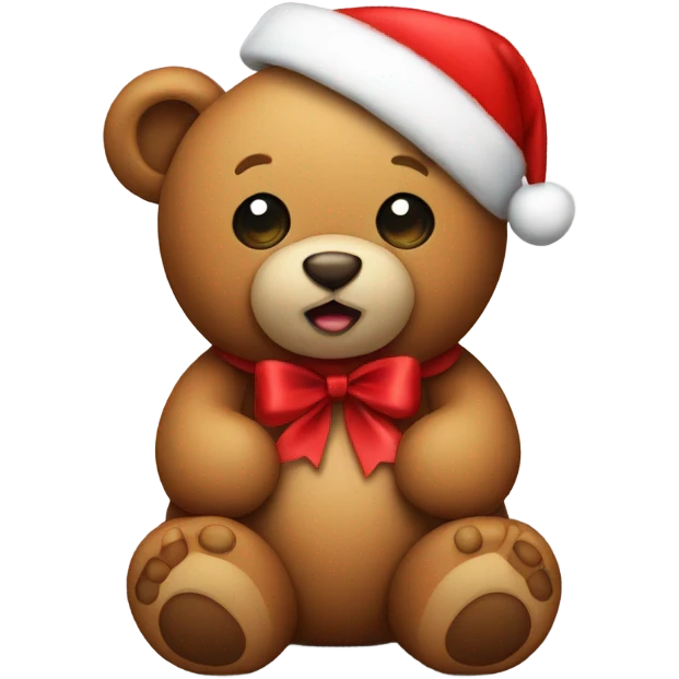 Teddy with red bow and christmas hat emoji