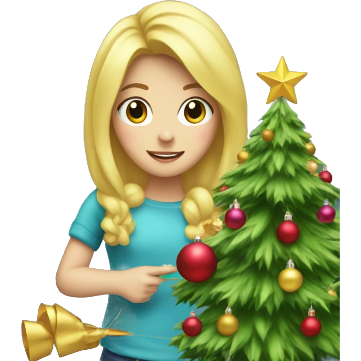 Blond Girl decorating a Christmas tree emoji