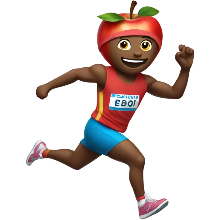 apple sprinting, wearing a headband and waving arms emoji