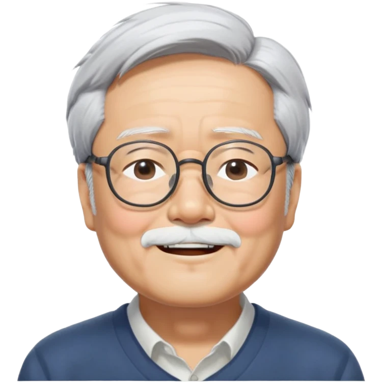 _cinematic-realistic-portrait-of-hayao-miyazaki,-depicted-with--large-rectangular-glasses,-his-happy-expression-rendered-in-lifelike-detail,-illuminated-with-soft,-realistic-lighting-that-emphasizes-his-creative-genius, his eyes shut  closed because of his large smile. eyes are shut emoji