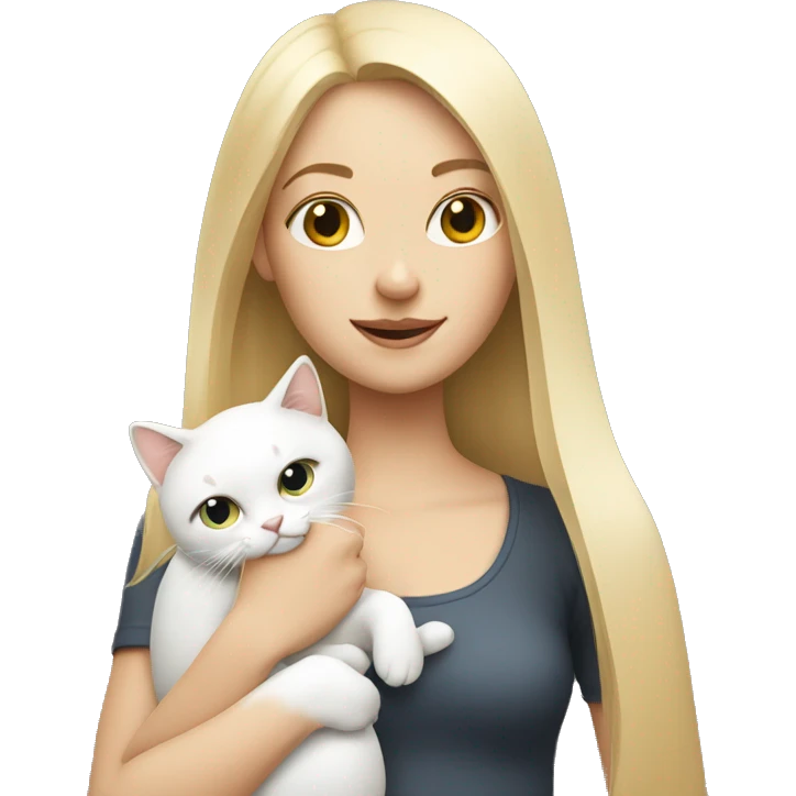 blonde girl holding white cat emoji