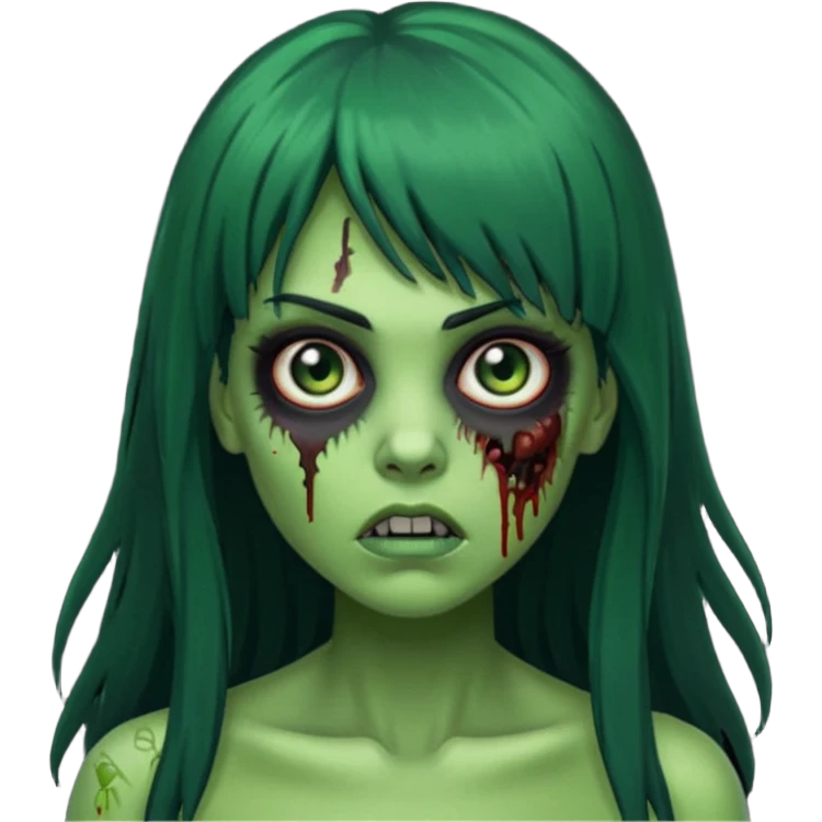 mulher verde zumbi cabelos longos pretos e franja emoji