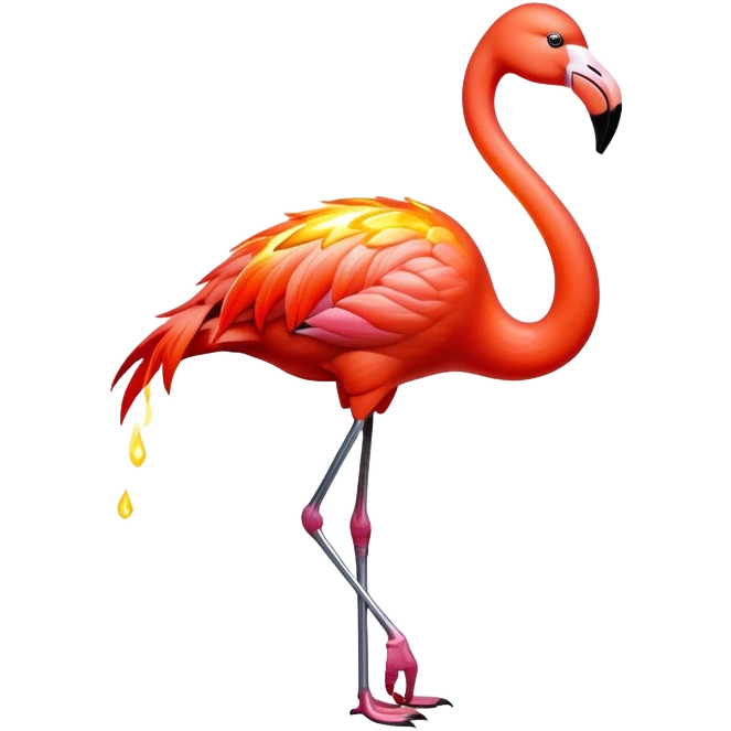 A metallic flamingo with magma flowing through transparent sections of its body. Its long neck glows red-hot and it can forge and shape metals with its beak. emoji