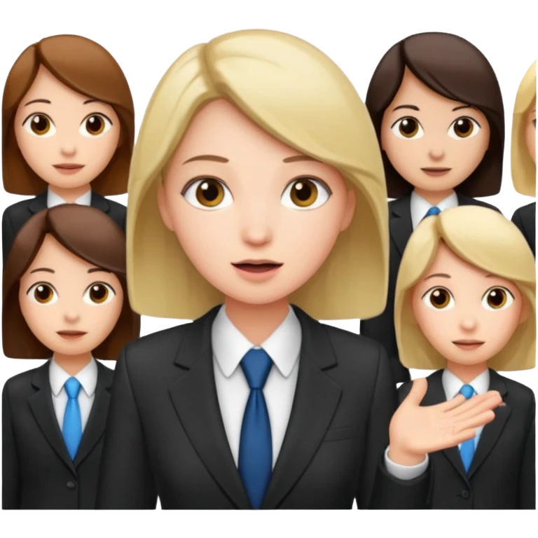 a girl in a suit tells a group of people something emoji