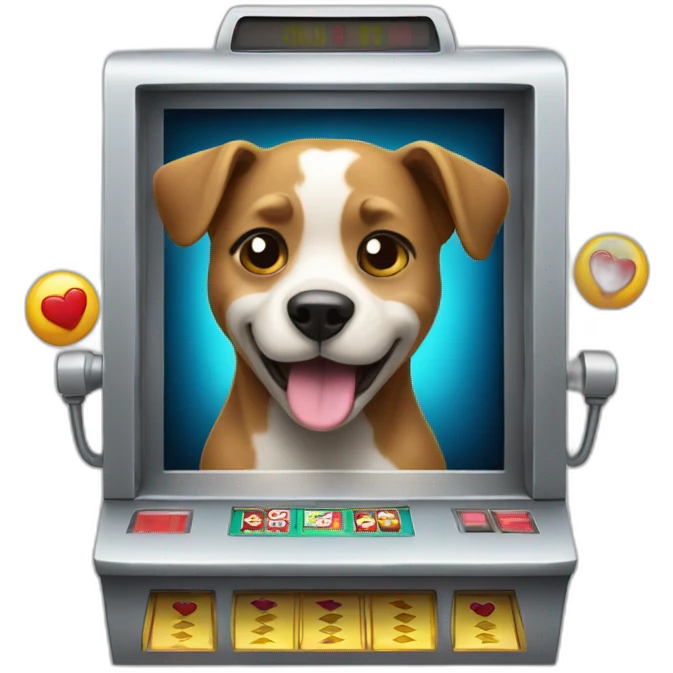 A dog playing a slot machine winning emoji