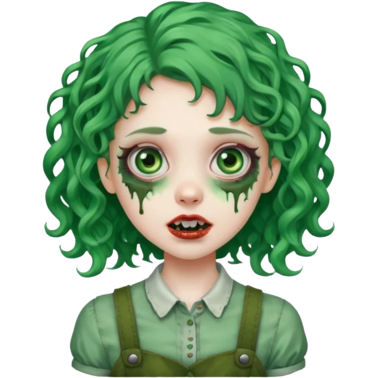 uma garota zumbi com o cabelo cacheado meio ondulado que usa aparelho cabelo grande emoji