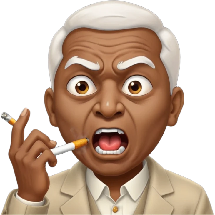 Emoji of Indian Gentleman named Delroy crasto absolutely screaming and foaming at the mouth while smoking through eyes emoji