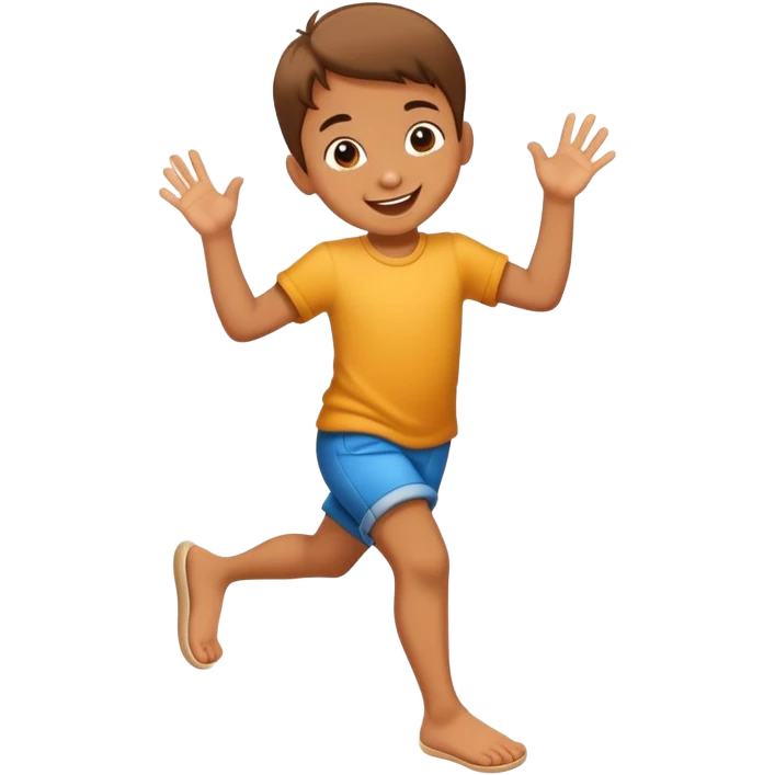 child hopping on one foot, cheerful and playful emoji