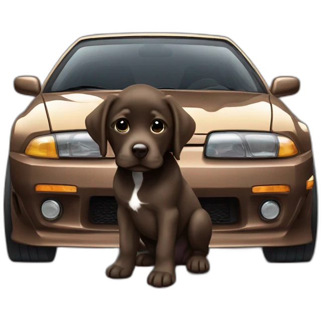 puppie chocolate labrador in a Nissan Silvia S13 emoji