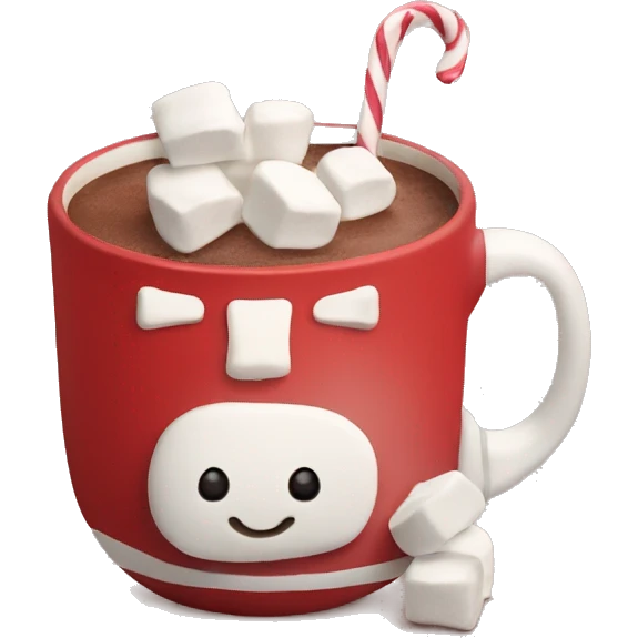red mug of hot chocolate with marshmallows emoji