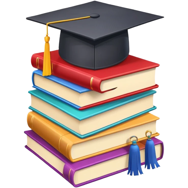 stack of colorful books with a graduation cap on top emoji