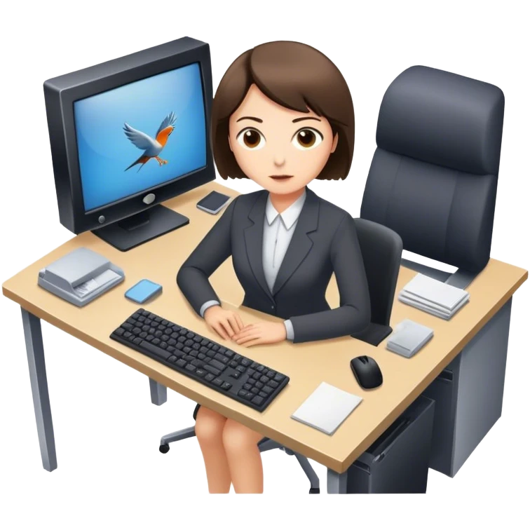 An office worker works at a computer in the TV series "Severance", from a bird's-eye view. emoji