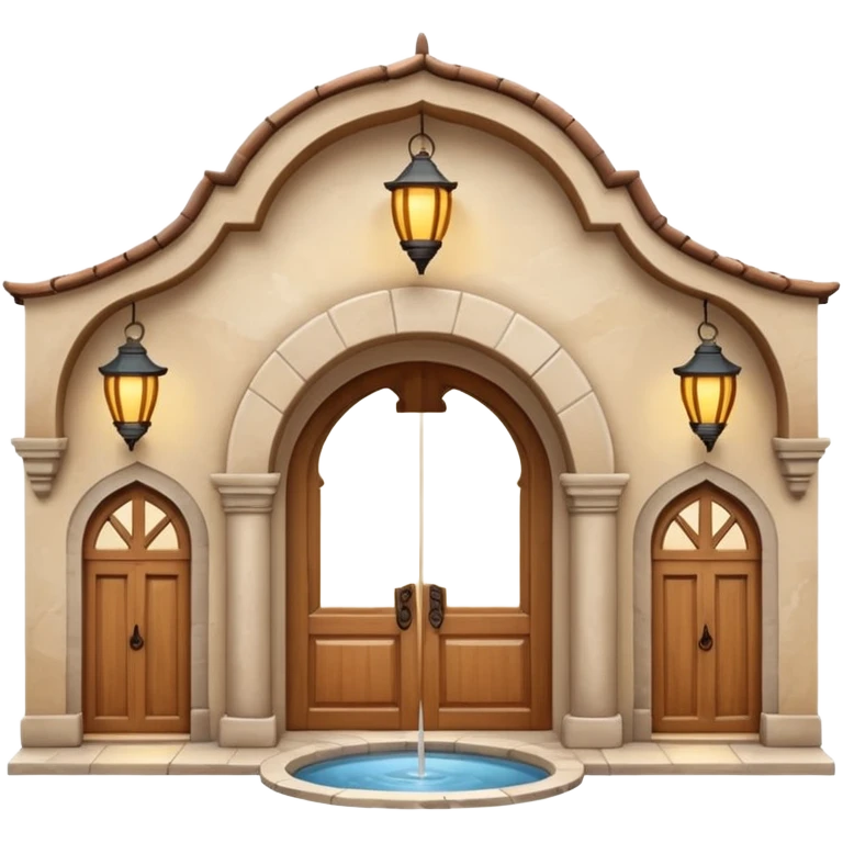 3D Apple-style emoji of a full traditional Turkish han. Rounded stone building with arched wooden doors and windows, small courtyard, fountain, arches, and hanging lanterns. Glossy, smooth, soft shadows, clean white background.






 emoji