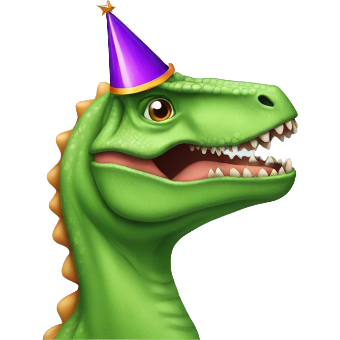 Dinosaur with a party hat emoji