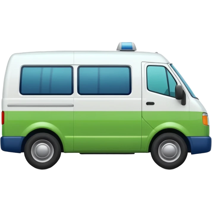 a white modern delivery van with green and dark blue color on the side.  emoji