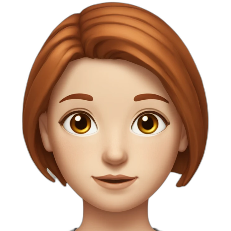 hyperrealistic caucasian dark long straight redhead chocolate brown eyes girl with freckles emoji