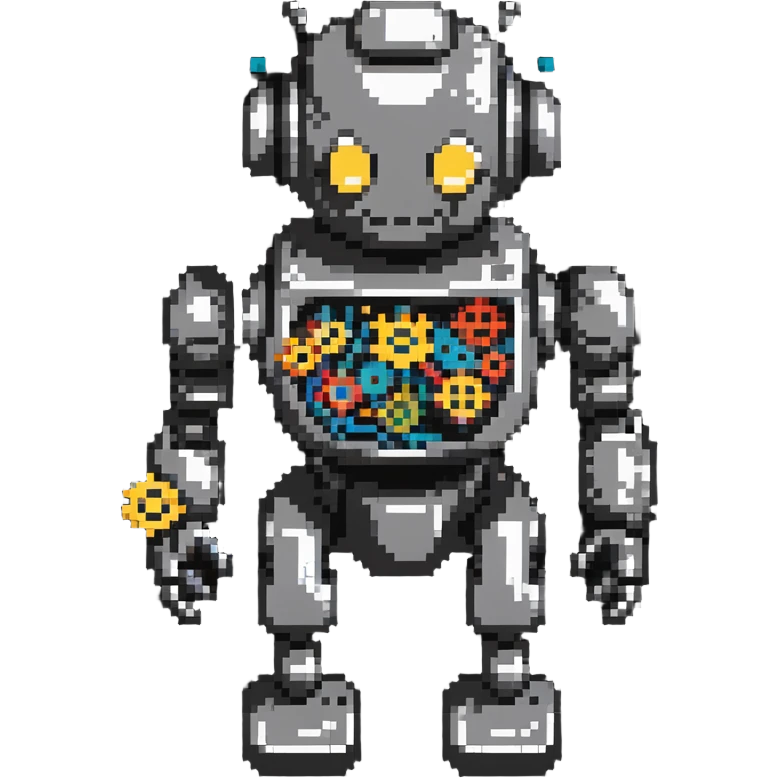 robot with gears and data streams pixel art emoji