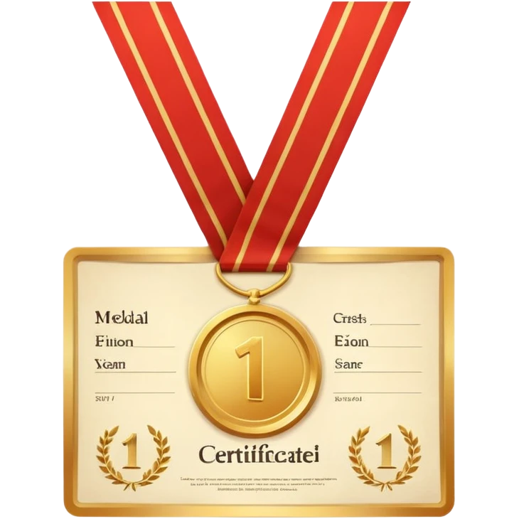 Medalla con número uno, y detrás un certificado emoji