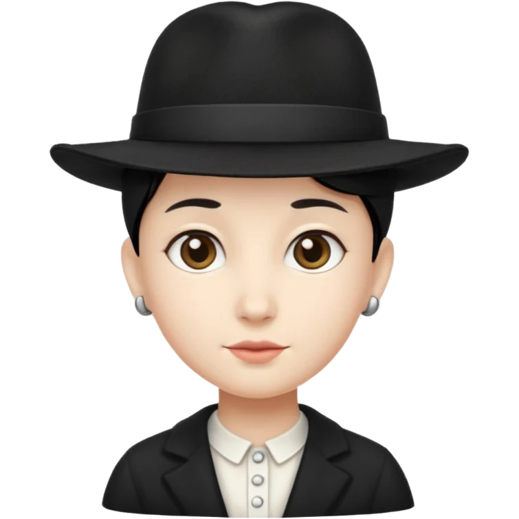 White minikin wearing a black vintage hat emoji