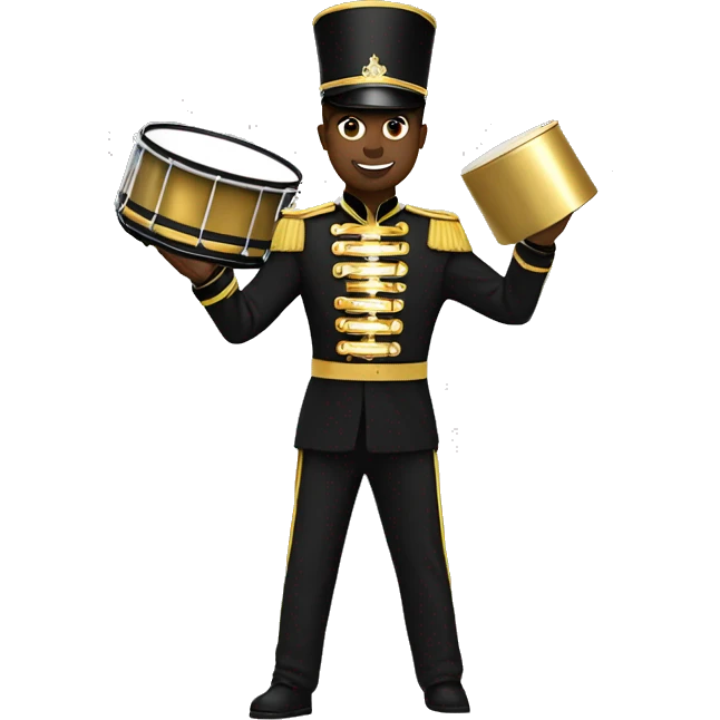 A full body black marching band drum major in a black and gold uniform  emoji