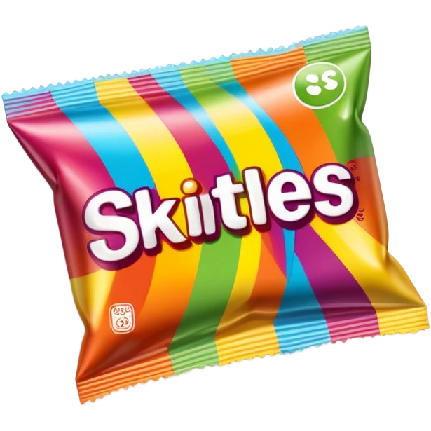 A Skittles candy package with clear adhesive tape wrapped around it, colorful rainbow packaging, minimalist design, sealed with scotch tape emoji