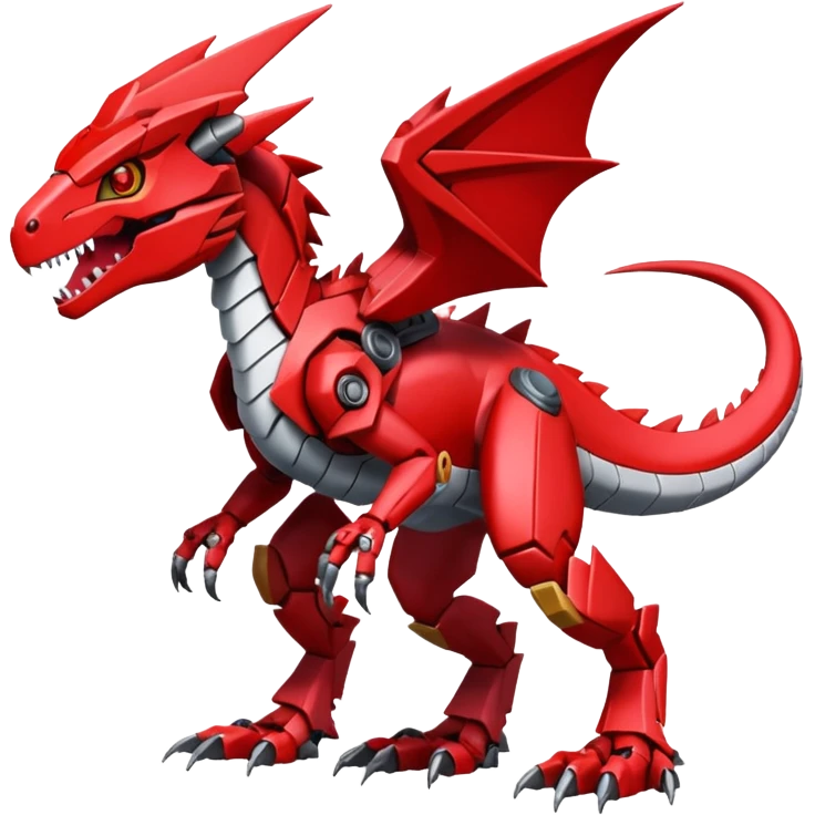 Cool Edgy Futuristic Red Digimon-Fakemon-Guilmon-Velociraptor-Dragon-Mecha full body emoji