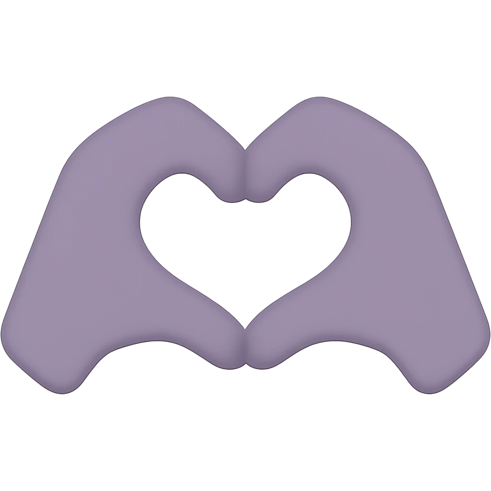 dull purple heart hands icon, hands with soft edges forming a heart, desaturated purple, minimal shading emoji
