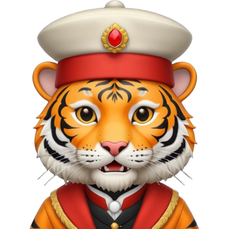 black suited tiger with fes hat emoji