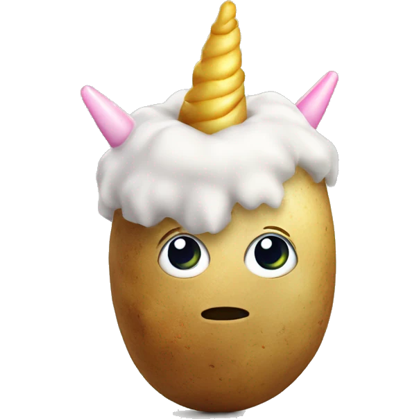 A potato wearing a unicorn horn emoji