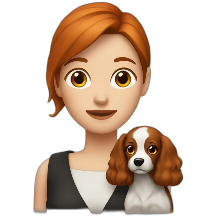 Femme rousse avec son chien noir et marron emoji