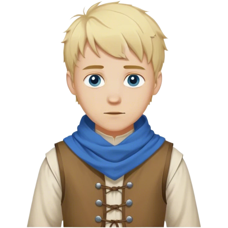medieval outfit worn by a DnD themed fantasy character. basic cotton tunic with a simple vest and a scarf. clothes only above the waist. The clothes full waist. The character's haven't arms. character is blonde hair blue eyes short messy hair pale-skinned man. emoji