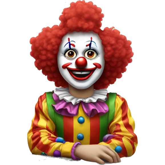 clown original emoji siting in front of PC emoji