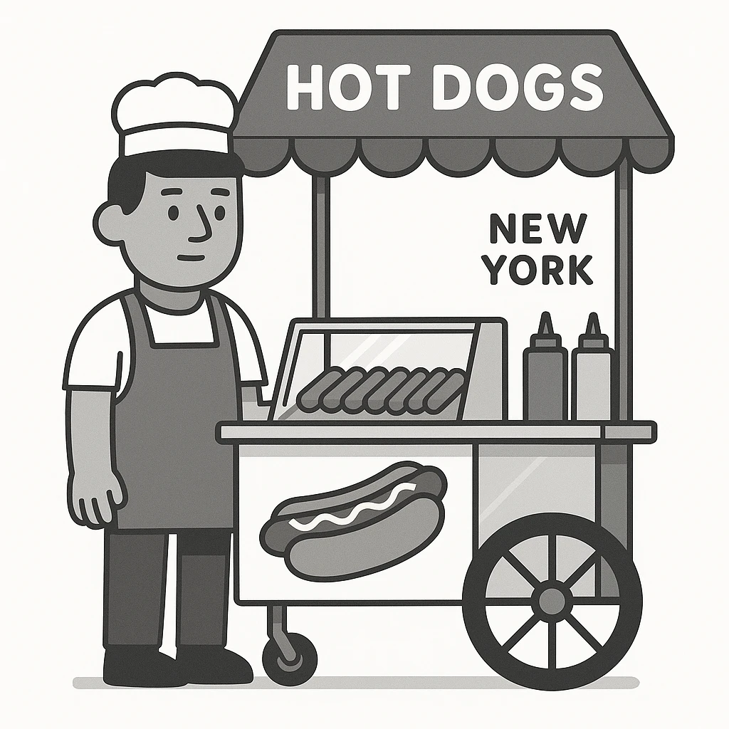 hotdog seller in New York with cart emoji