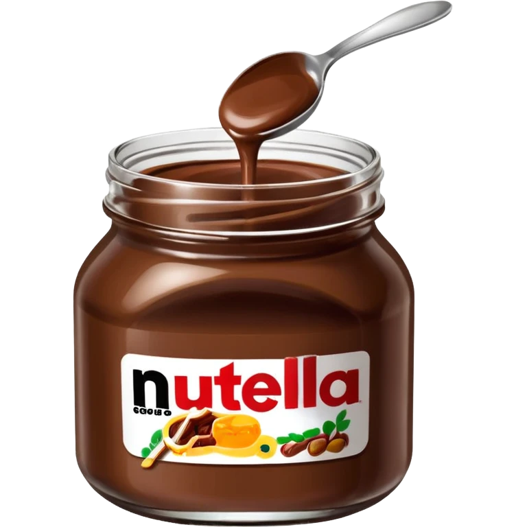 Nutella with a spoon. The glas of Nutella is almost empty . Only the one carriage of Nutella  emoji