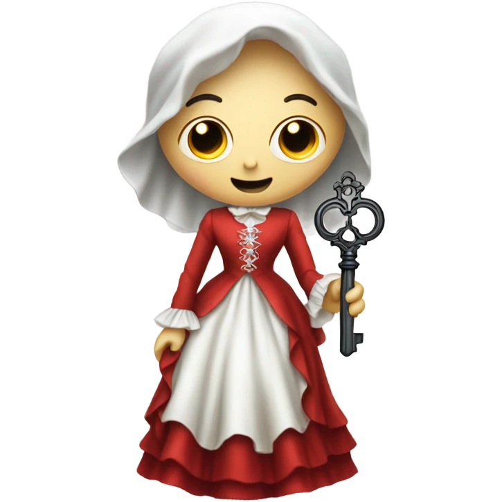 gost in Victorian dress elegant red full body, holding big key emoji