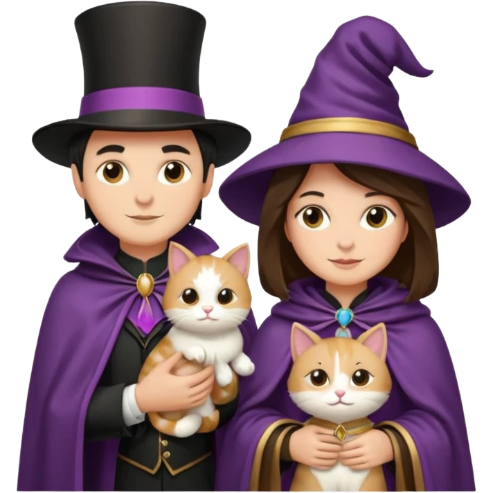magician couple and their pet cat emoji